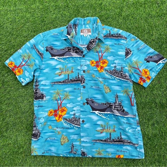 Vintage Men’s Kalaheo medium Navy Ships Hawaiian Shirt great condition military - Picture 4 of 4
